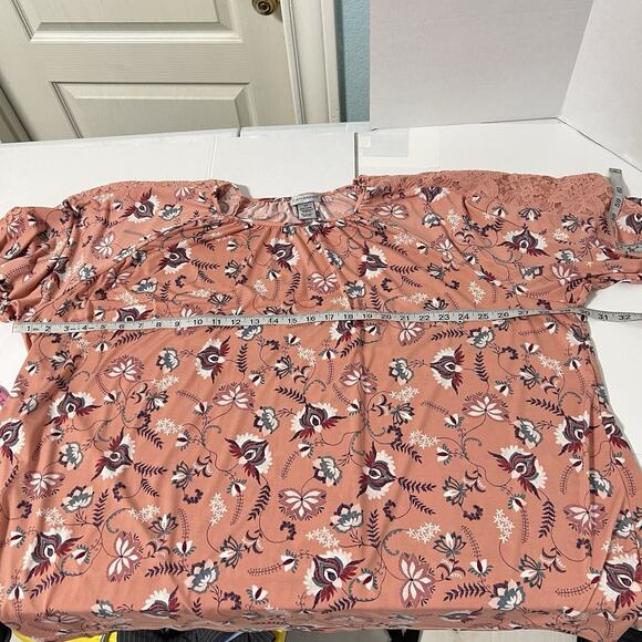 Catherines Tunic Top Size 4X Floral Blouse Flutter 3/4 Sleeves Lace Trim Peasant - Picture 7 of 12
